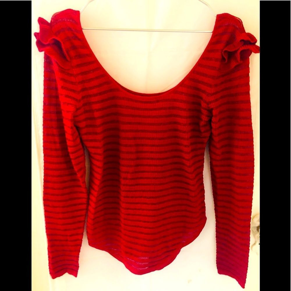 *Betsey Johnson* Great condition, red shoulder ruffle detail,  size Large!